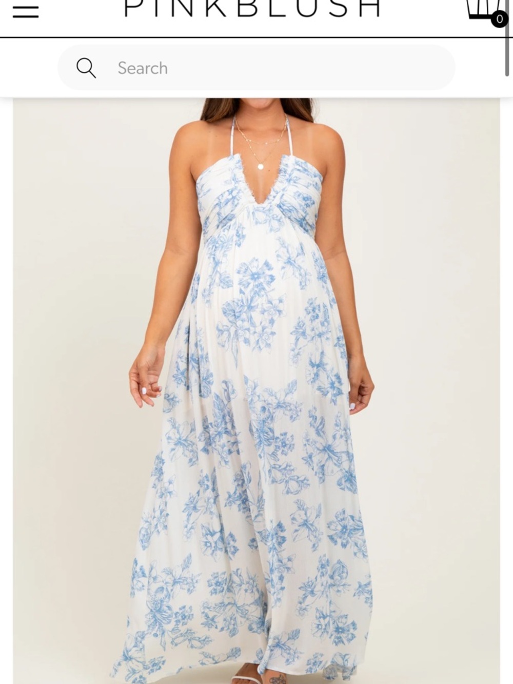 Pinkblush White Maxi Dress with Blue Floral Print